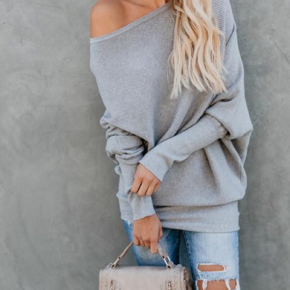 Heathered Grey On or Off the Shoulder Knit Top - Picture 5 of 8